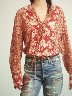 Polo Ralph Lauren Red Floral Print Blouse